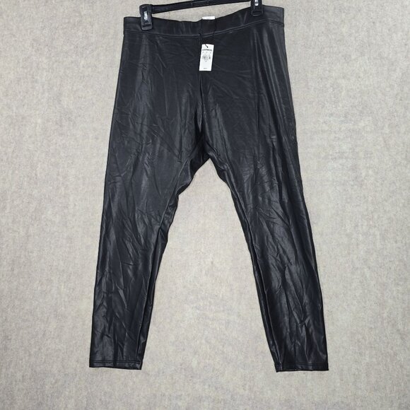 Express Faux Leather Leggings L Black Shiny Stretchy Womens Pants - Picture 1 of 6